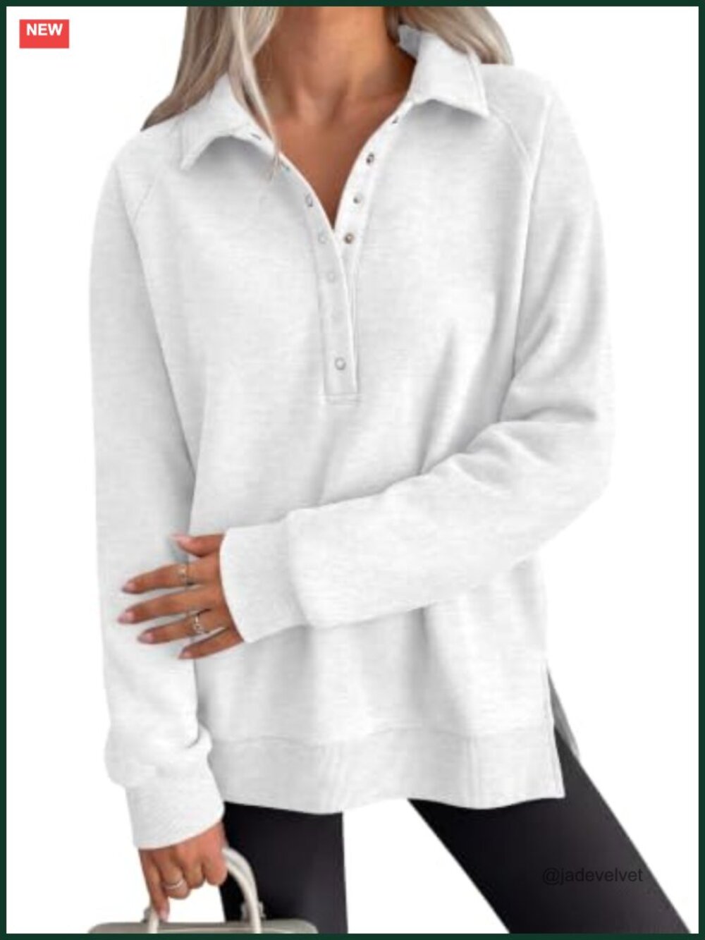 Oversized Fleece-Lined Henley Sweatshirt, Button Up Long Sleeve